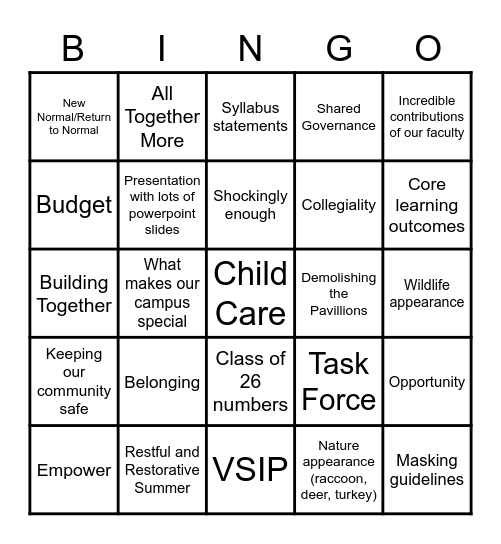 All Faculty Day 2022 Bingo Card