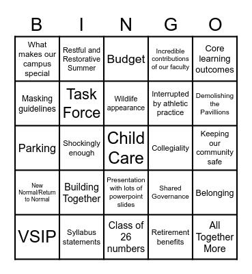 All Faculty Day 2022 Bingo Card