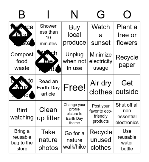 National Earth Day Bingo Card