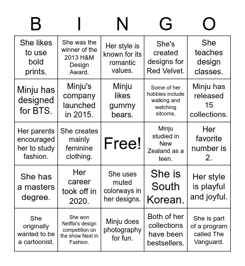 Minju Kim Bingo Card