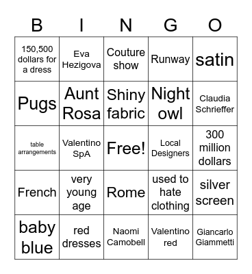 Valentino Bingo Card