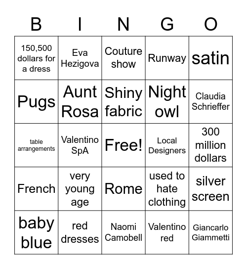 Valentino Bingo Card