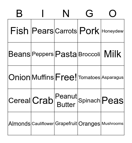 My Plate Bingo Card