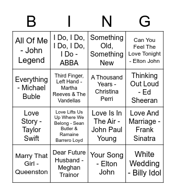 Amy's Bridal Shower Bingo Card