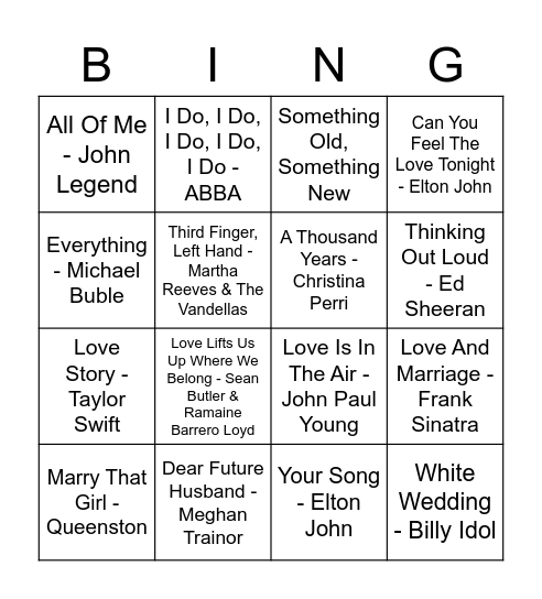 Amy's Bridal Shower Bingo Card