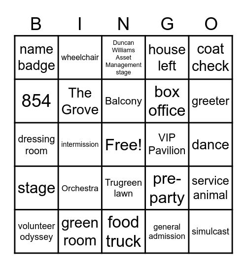 GPAC Volunteer Training Bingo Card