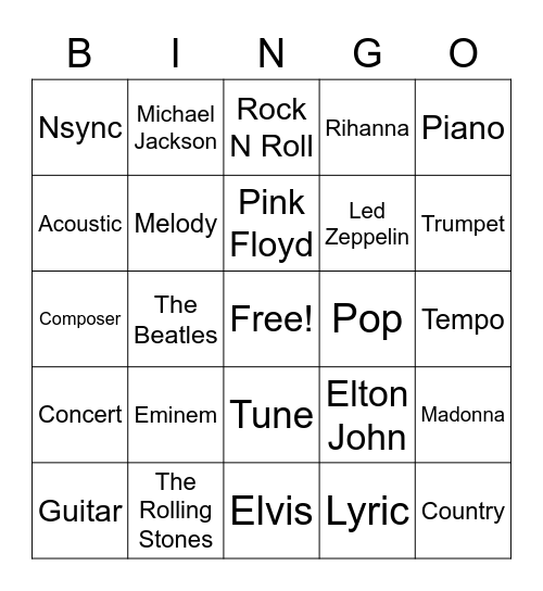 Bingo - Music Day Bingo Card