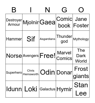 Thor Bingo Card