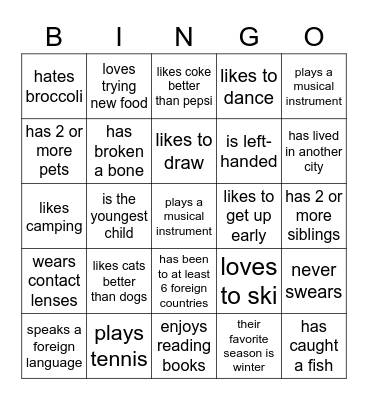 CG People Bingo Card