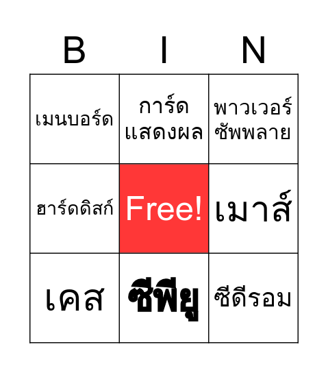 อุปกรณ์คอมพิวเตอร์ Bingo Card
