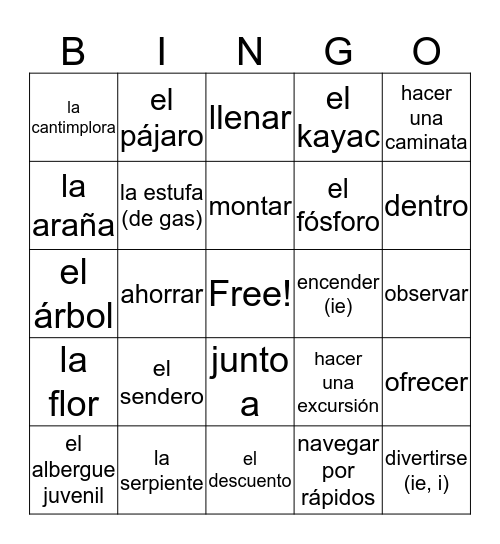 Español 3 unidad 1, lección 1 Bingo Card