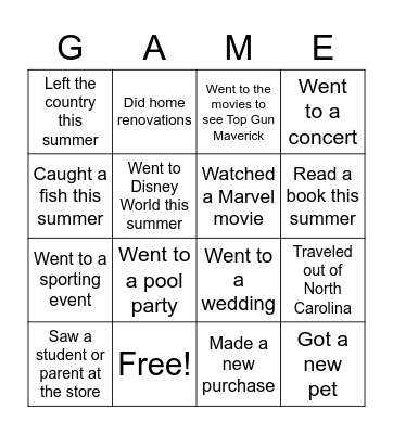 Common Interests Bingo Card