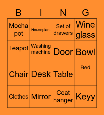 House ware Bingo Card