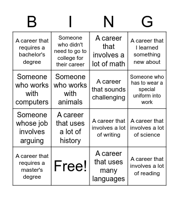 CAREER BINGO Card