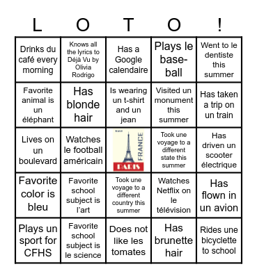 Bienvenue à Français! Bingo Card