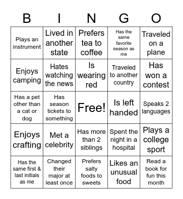 Icebreaker Bingo Card