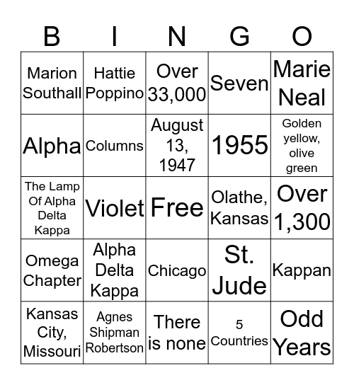 Founders' Day Bingo Card