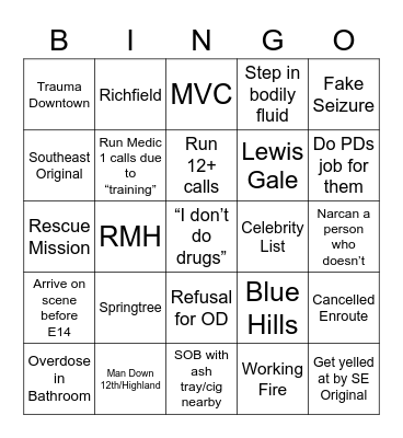 MEDIC 6 BINGO Card