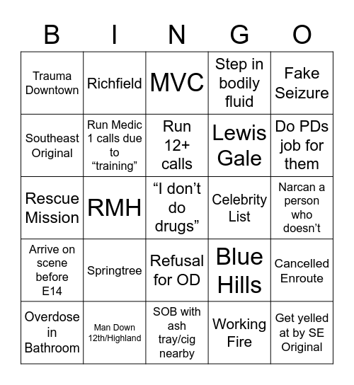 MEDIC 6 BINGO Card