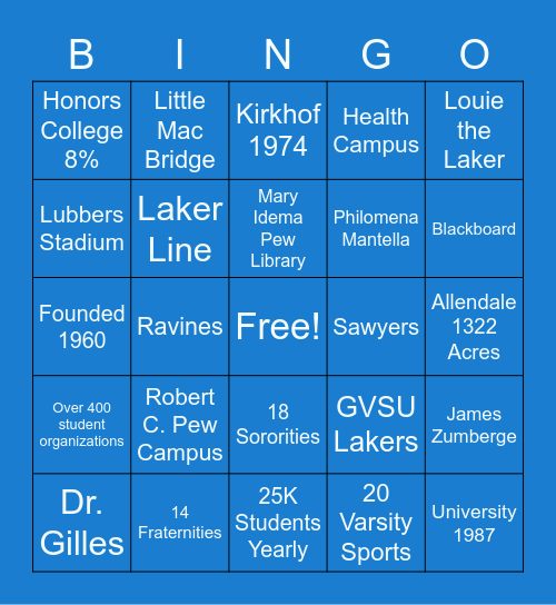 GVSU Bingo! Bingo Card