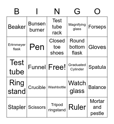 Lab Equipment Bingo Card