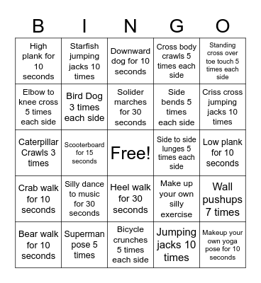 Upper Body Strengthening Bingo Card