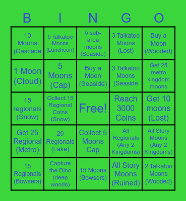 Super Mario Odyssey Challenges Bingo Card