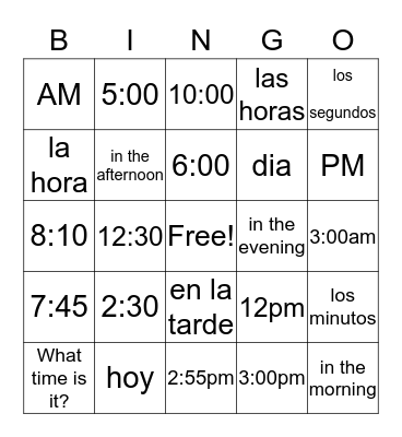 Week 8 el tiempo Bingo Card