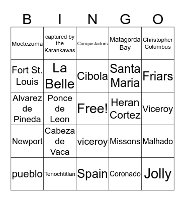 First Explorers to America Bingo Card