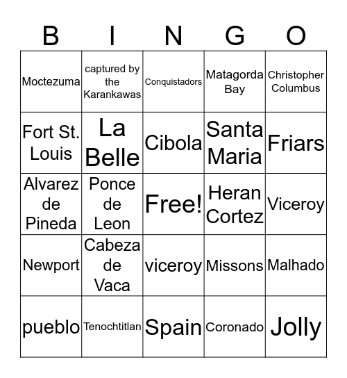 First Explorers to America Bingo Card