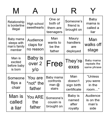 Maury bingo Card