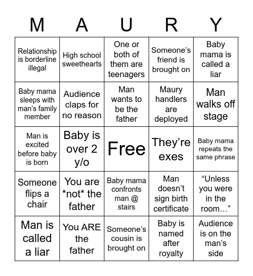 Maury bingo Card