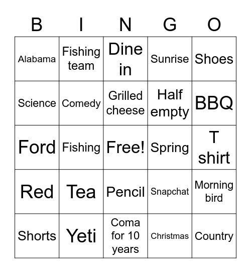 Hunter Petrovic Bingo Card