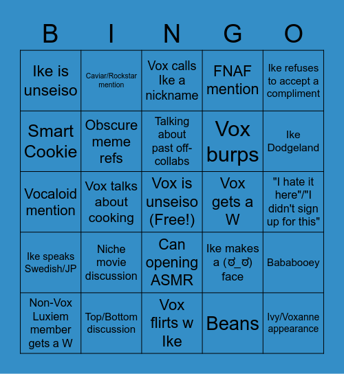 UTT ft. Ike Bingo Card