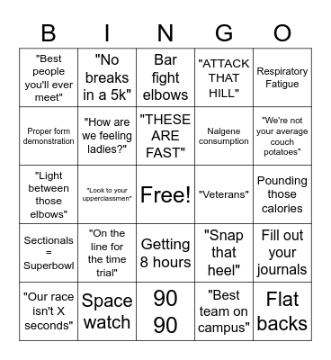 Top Secret XC Bingo Card