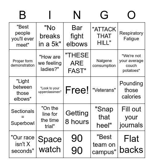 Top Secret XC Bingo Card