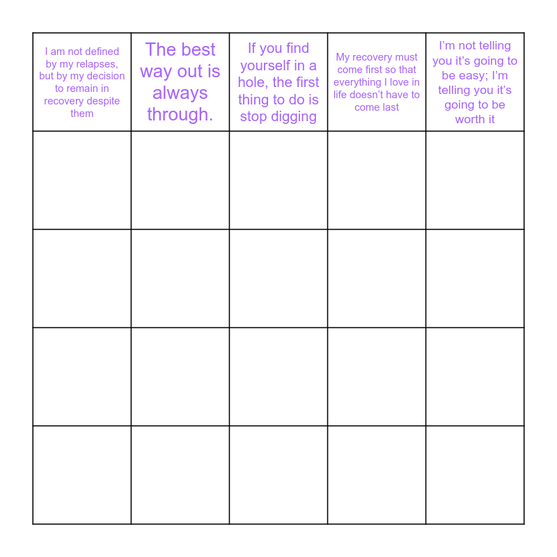 Recovery Month Bingo! Bingo Card
