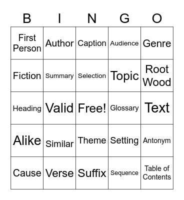 Vocabulary Bingo Card