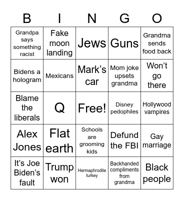 Grandma’s Birthday Dinner Bingo Card