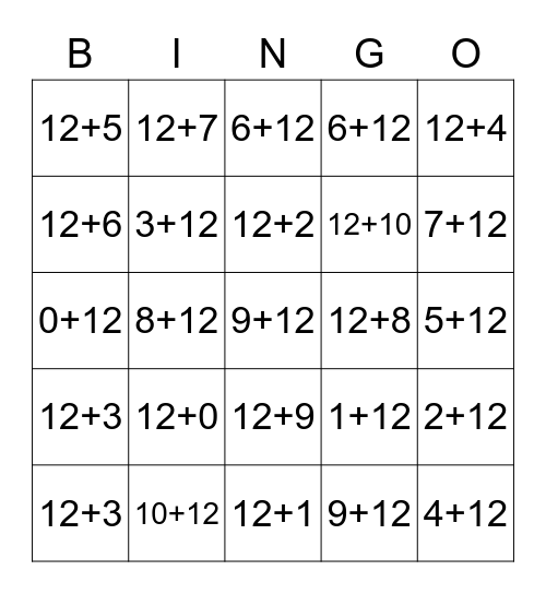 Plus Twelve Fluency 0-10 Bingo Card