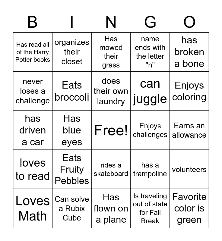 Find Someone Who Bingo Card