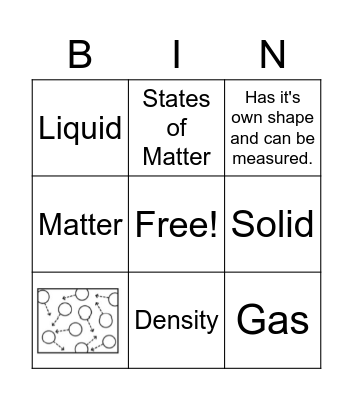 States of Matter Bingo Card