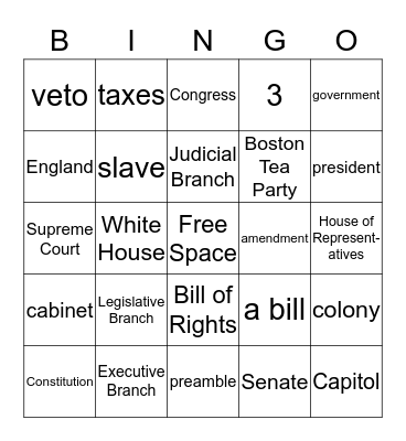 Constitution Bingo Card