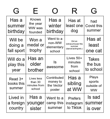 George's Advisory Bingo Card