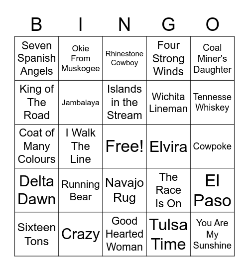 western-music-bingo-card