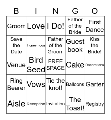 Paige and Cody's Bridal Bingo Card