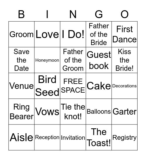 Paige and Cody's Bridal Bingo Card