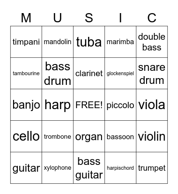 Musical instruments Bingo Card