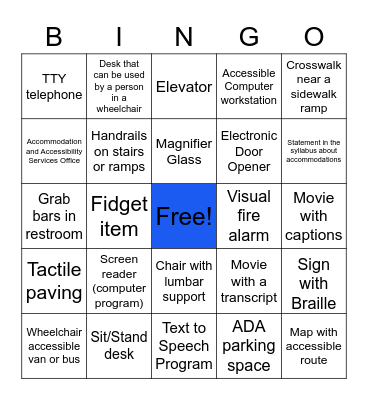Accessibility Scavenger Hunt Bingo Card
