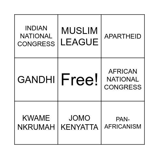 African and Indian Independence Movements Bingo Card